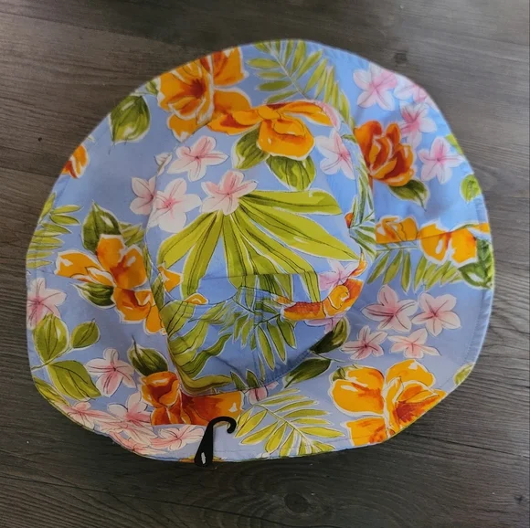 NWOT! Talbots Vintage Blue Floral Multicolor Reversible Sun Hat NEW - Picture 5 of 7